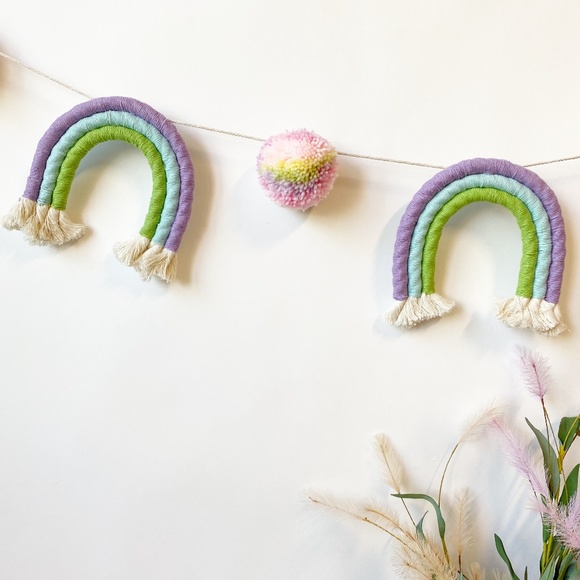 Handmade Rainbow Pom Pom Garland Baby Room Decor Party Decoration Easter Decor - Picture 7 of 7
